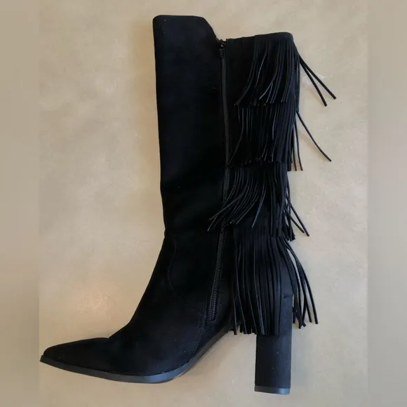 INC Women's Yomesa Fringe Suede Boots Size 8.5