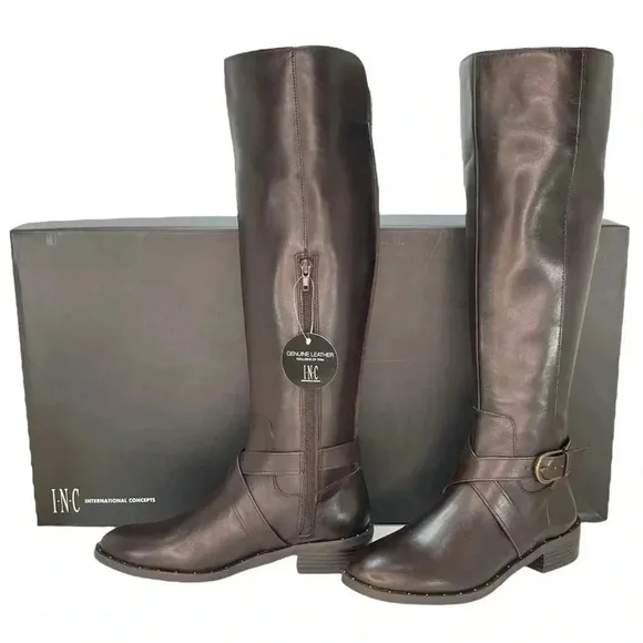 International Concepts Fadora Brown Leather Knee High Womens Boots Size 5.5M