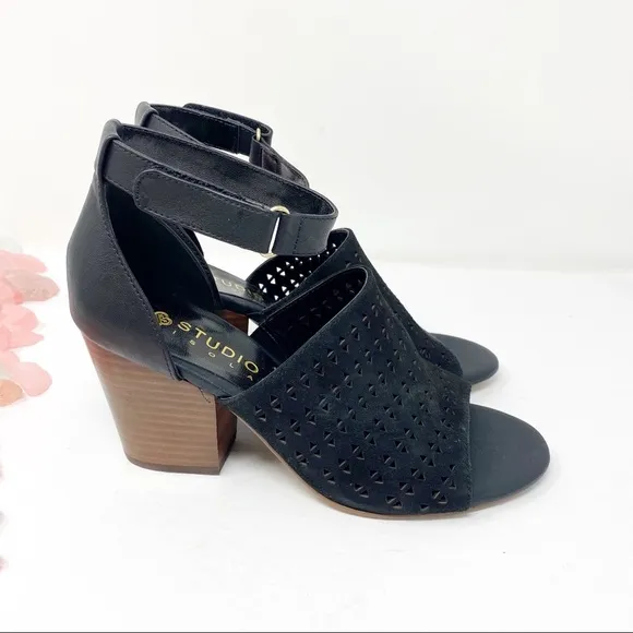 Isola Lesley Leather Peep Toe Sandals Black Sz 7