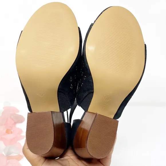 Isola Lesley Leather Peep Toe Sandals Black Sz 7