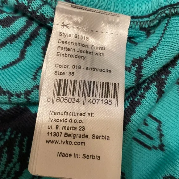 IVKO Women front button cardigan embroidered size 38 medium or 8 like new