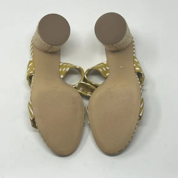 J. Crew Factory Raffia Round Block-Heel sandals 8 yellow stripe polka dot bow