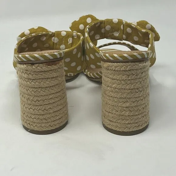 J. Crew Factory Raffia Round Block-Heel sandals 8 yellow stripe polka dot bow