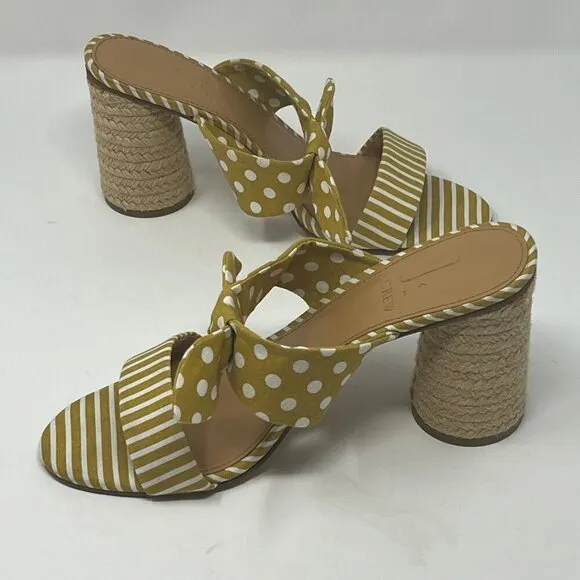 J. Crew Factory Raffia Round Block-Heel sandals 8 yellow stripe polka dot bow