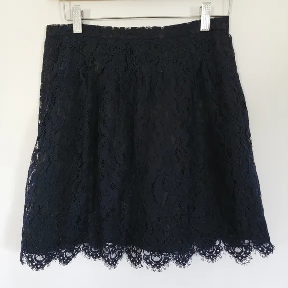 J. Crew Navy Scalloped Leavers Lace Skirt Size 0