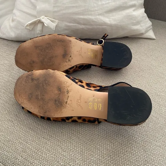 J. Crew Open Toe Kitten Sling Back Block Heel Leopard Print Mules Sandals