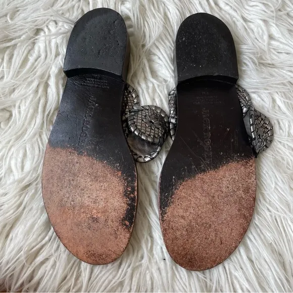 Jack Rogers Metallic Silver Gunmetal Santa Fe Toe Ring Loop Sandals Size 8 EUC
