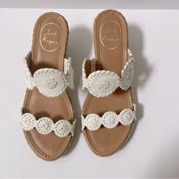 Jack Rogers Shelby White Wedge Sandals Size 7