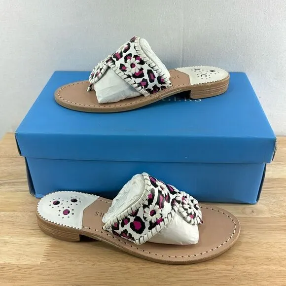 Jack Rogers Jacks Flat Sandals- Neon Pink Leopard- Size 6- NIB