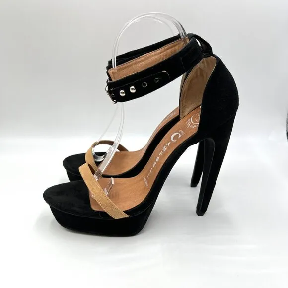 Jeffery Campbell Womens Size 10 Black Tan Suede Leather Platforms Heels Shoes