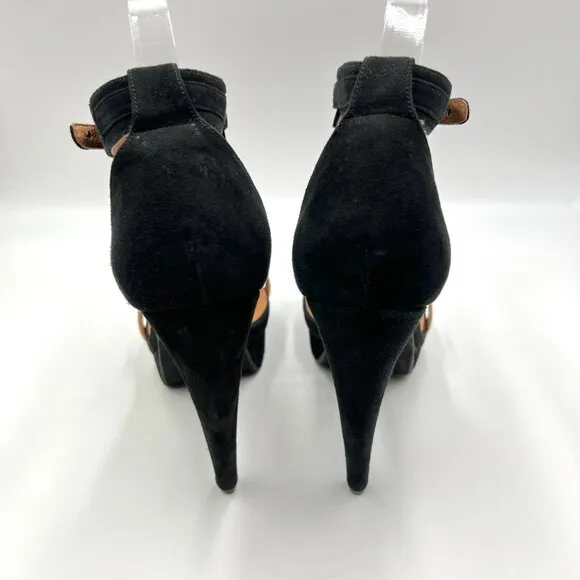 Jeffery Campbell Womens Size 10 Black Tan Suede Leather Platforms Heels Shoes