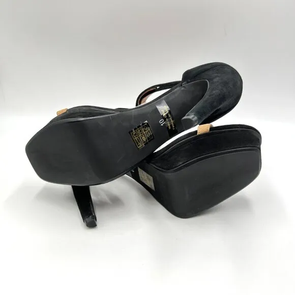 Jeffery Campbell Womens Size 10 Black Tan Suede Leather Platforms Heels Shoes