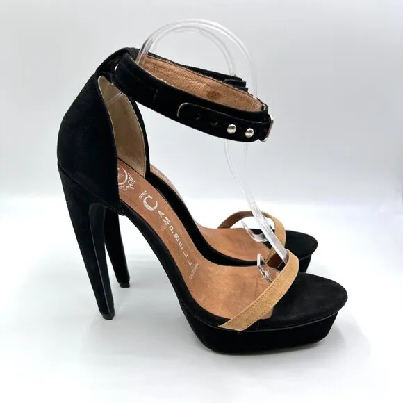 Jeffery Campbell Womens Size 10 Black Tan Suede Leather Platforms Heels Shoes