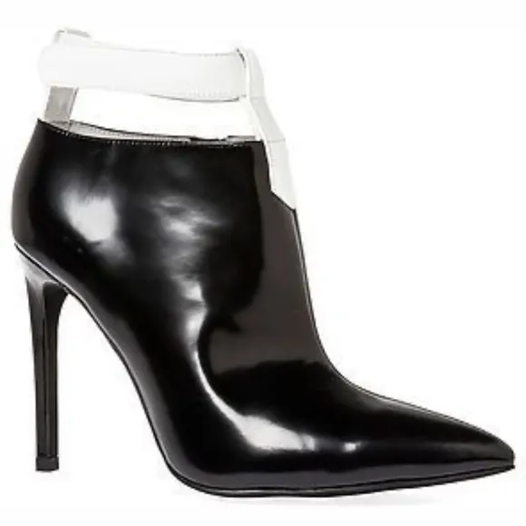 JEFFREY CAMPBELL BLACK AND WHITE PATENT LEATHER THE DEKA PUMP ANKLE BOOTS
