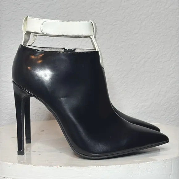 JEFFREY CAMPBELL BLACK AND WHITE PATENT LEATHER THE DEKA PUMP ANKLE BOOTS