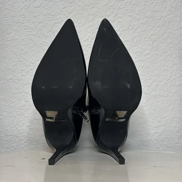 JEFFREY CAMPBELL BLACK AND WHITE PATENT LEATHER THE DEKA PUMP ANKLE BOOTS