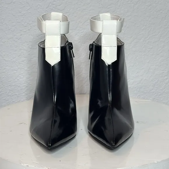 JEFFREY CAMPBELL BLACK AND WHITE PATENT LEATHER THE DEKA PUMP ANKLE BOOTS