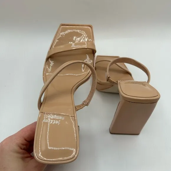 Jeffrey Campbell Hustler Platform Sandal Dusty Nude Patent Leather Heel Size 6