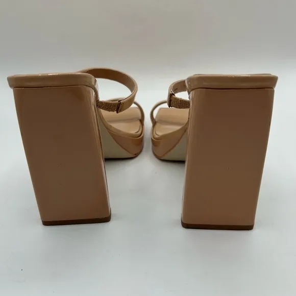 Jeffrey Campbell Hustler Platform Sandal Dusty Nude Patent Leather Heel Size 6