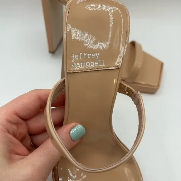 Jeffrey Campbell Hustler Platform Sandal Dusty Nude Patent Leather Heel Size 6
