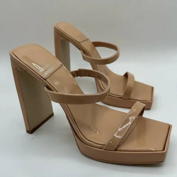 Jeffrey Campbell Hustler Platform Sandal Dusty Nude Patent Leather Heel Size 6
