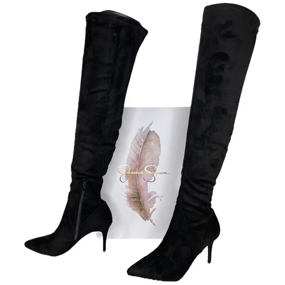 Jessica Simpson Abrine Black Microsuede Fabric OTK Womens Boots Size 8.5M