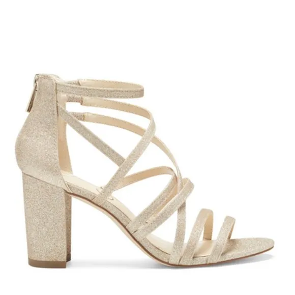 JESSICA SIMPSON Gold Glitter Block Heel Dress Sandals