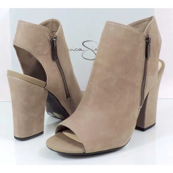 Jessica Simpson Minti Open Toe Heels Booties Sandals Taupe Size 9.5