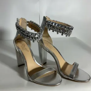 Jewel Badgley Mischa Sexy Silver Metallic Open Toe Double Row Jeweled Sandal Sz7
