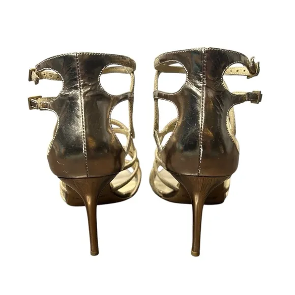 Jimmy Choo Gold Strappy Cage Heel Sandals Size 38 Stilettos