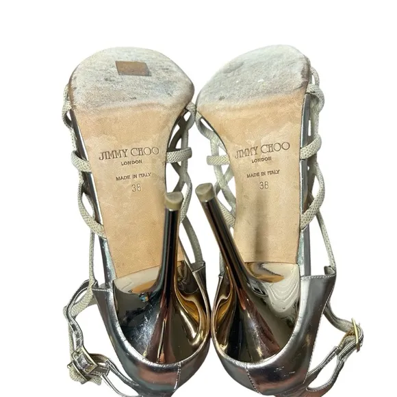 Jimmy Choo Gold Strappy Cage Heel Sandals Size 38 Stilettos