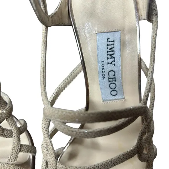 Jimmy Choo Gold Strappy Cage Heel Sandals Size 38 Stilettos