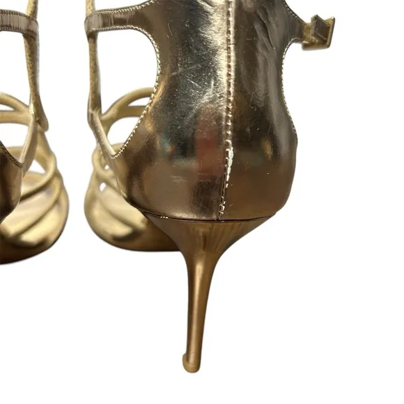 Jimmy Choo Gold Strappy Cage Heel Sandals Size 38 Stilettos