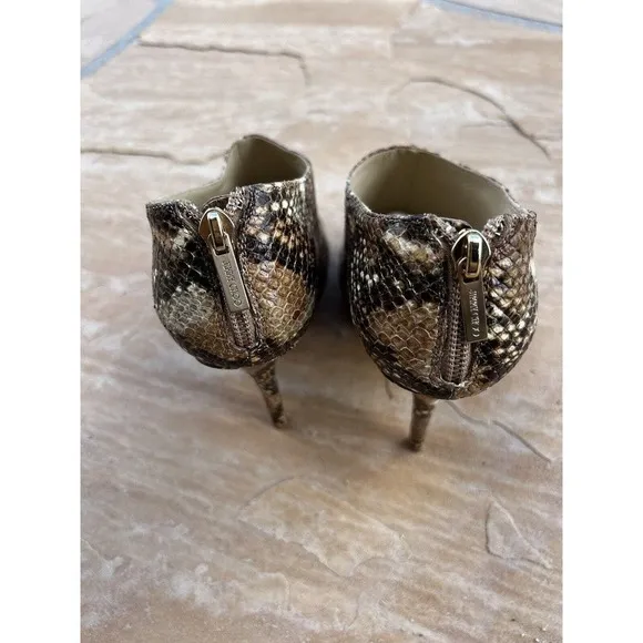 Jimmy Choo Womens Peep Toe Snakeskin Glint Ankle Booties Brown Size 38.5 8.5
