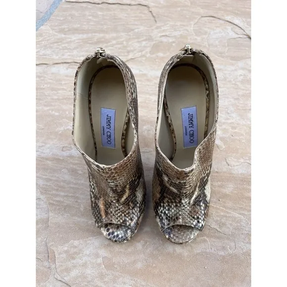 Jimmy Choo Womens Peep Toe Snakeskin Glint Ankle Booties Brown Size 38.5 8.5