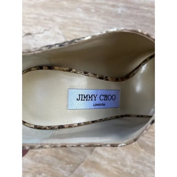 Jimmy Choo Womens Peep Toe Snakeskin Glint Ankle Booties Brown Size 38.5 8.5