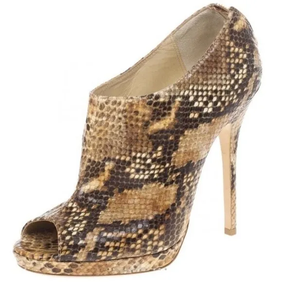 Jimmy Choo Womens Peep Toe Snakeskin Glint Ankle Booties Brown Size 38.5 8.5
