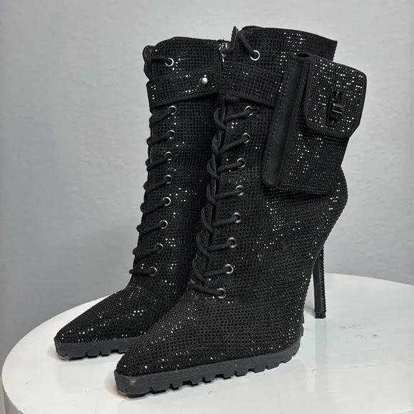 JLO JENNIFER LOPEZ JAYLAH2 BLACK RHINESTONE STILETTO ANKLE BOOTIE