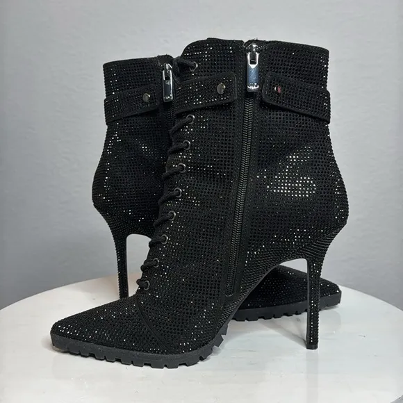 JLO JENNIFER LOPEZ JAYLAH2 BLACK RHINESTONE STILETTO ANKLE BOOTIE