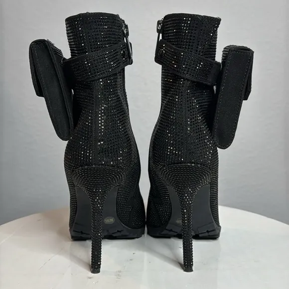 JLO JENNIFER LOPEZ JAYLAH2 BLACK RHINESTONE STILETTO ANKLE BOOTIE