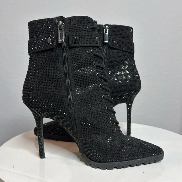 JLO JENNIFER LOPEZ JAYLAH2 BLACK RHINESTONE STILETTO ANKLE BOOTIE