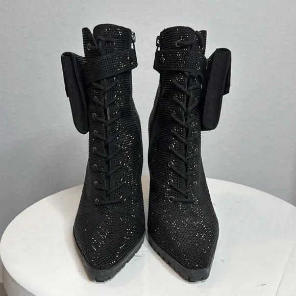 JLO JENNIFER LOPEZ JAYLAH2 BLACK RHINESTONE STILETTO ANKLE BOOTIE