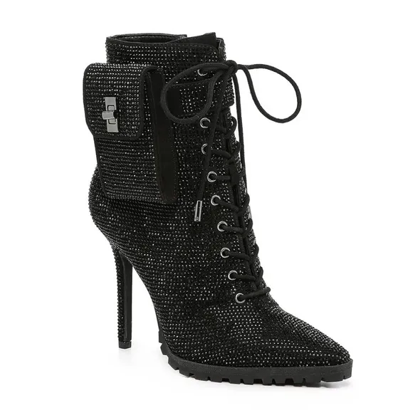 JLO JENNIFER LOPEZ JAYLAH2 BLACK RHINESTONE STILETTO ANKLE BOOTIE