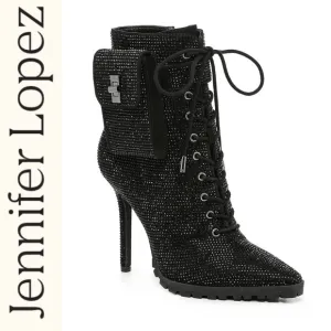 JLO JENNIFER LOPEZ JAYLAH2 BLACK RHINESTONE STILETTO ANKLE BOOTIE