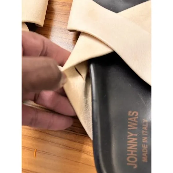 Johnny Was Blanc Chiara Slipper Sandals Beige Cream Sz 7/37EU Leather ITALY