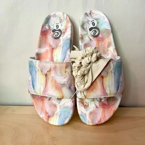 Johnny Was Calme pastel marble slip on slide sandals size 9 new