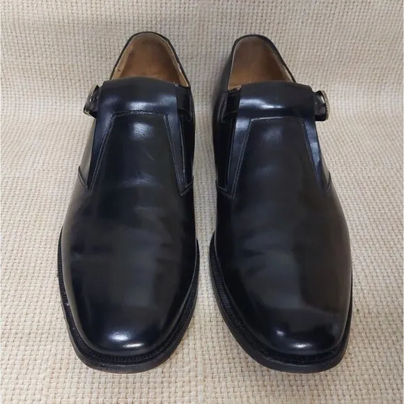 Johnston &amp; Murphy Black Leather Aristocraft Dress Shoes Monk Strap Slip On Buckl