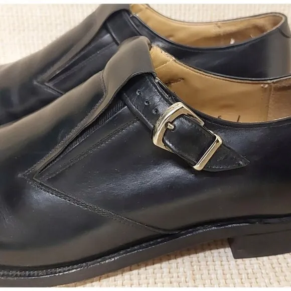 Johnston &amp; Murphy Black Leather Aristocraft Dress Shoes Monk Strap Slip On Buckl