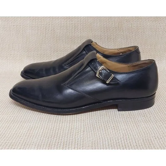 Johnston &amp; Murphy Black Leather Aristocraft Dress Shoes Monk Strap Slip On Buckl