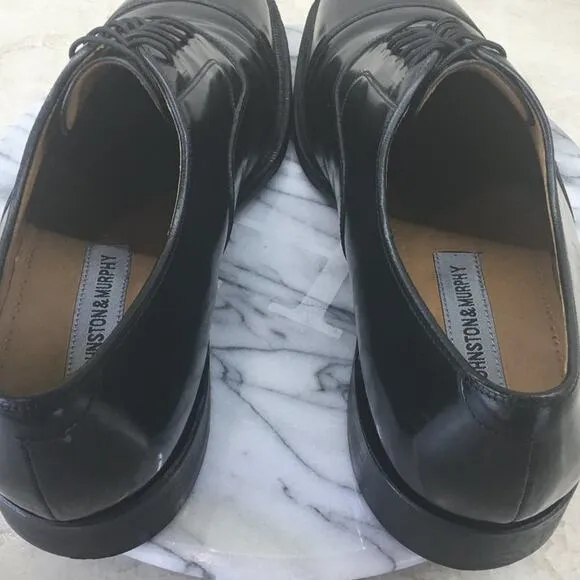Johnston &amp; Murphy Optima Comfort Black Leather Cap Toe Lace-up Shoes Size 9